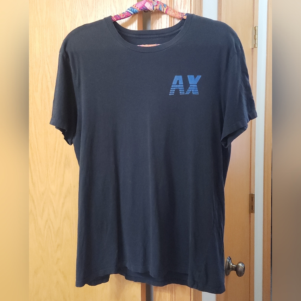 Armani Exchange Logo Tee Faded Black & Blue Flocked Detail sz Large